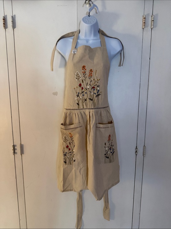 Cost Plus World Market Other - Cost Plus World Market Beige Apron with Colorful Floral Embroidery